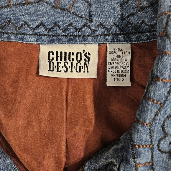 Chico's Southwestern Style Beaded & Embroidered Denim Jacket - Picture 6 of 8
